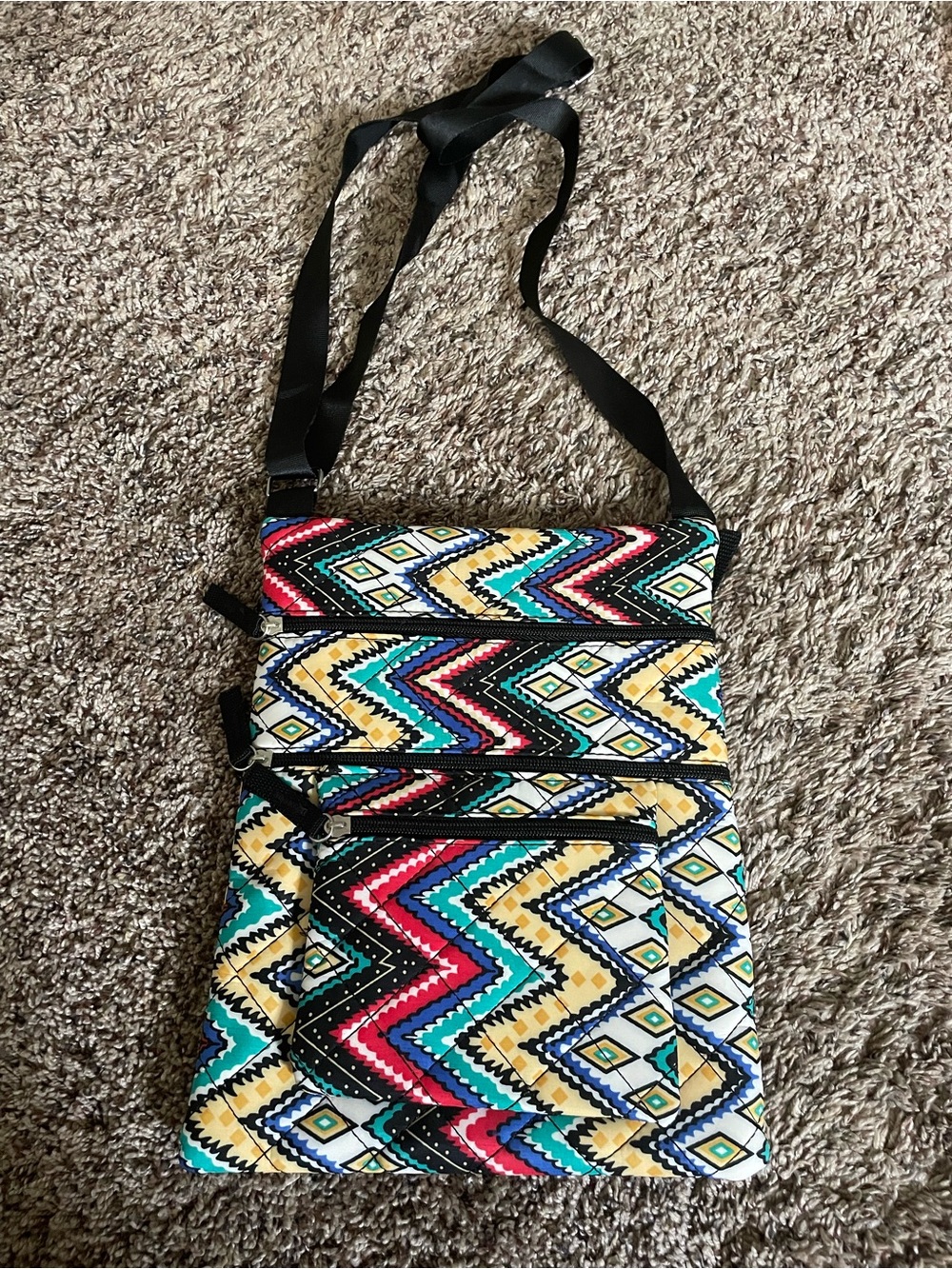Crossbody Zip Sling Bag - Multicolor Geometric Print